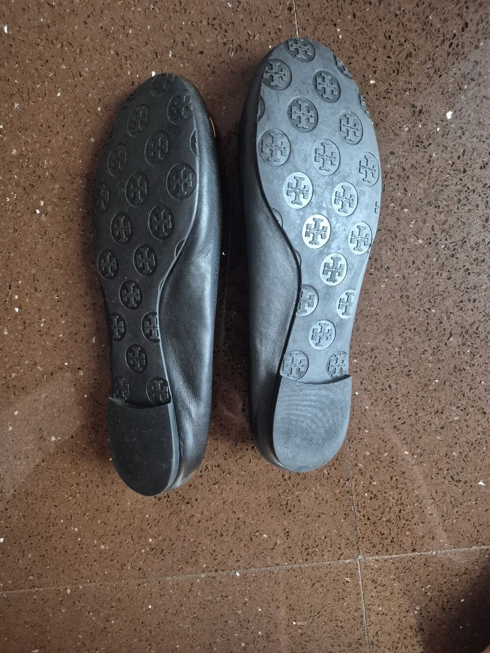 Tory Burch Black Leather Ballet Flats with Gold Logo Medallion